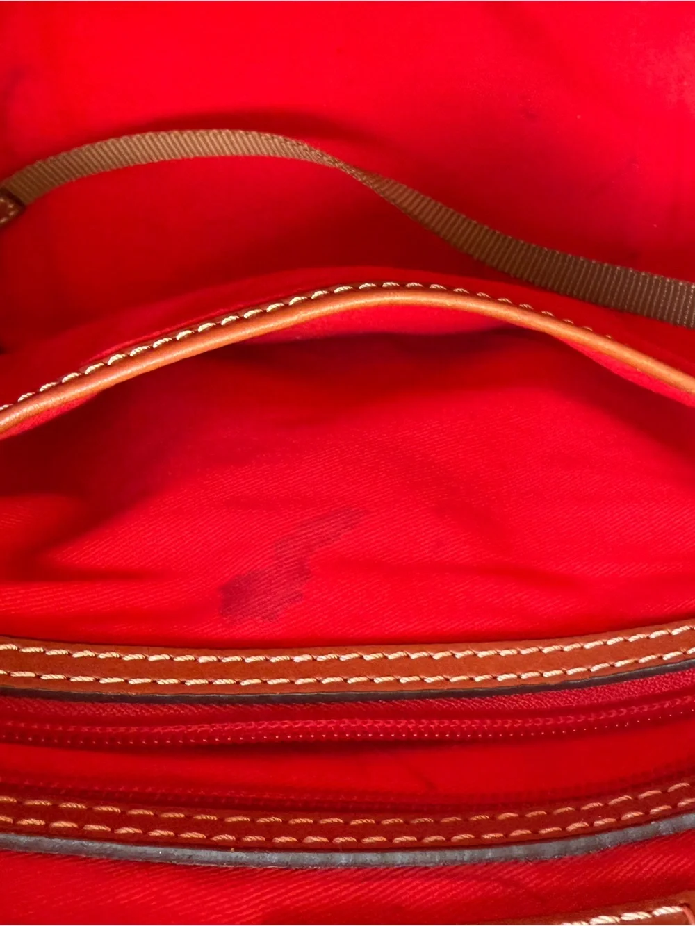 Dooney & Bourke Cognac Pebbled Leather Satchel with Crossbody Strap Dome Zip Zip